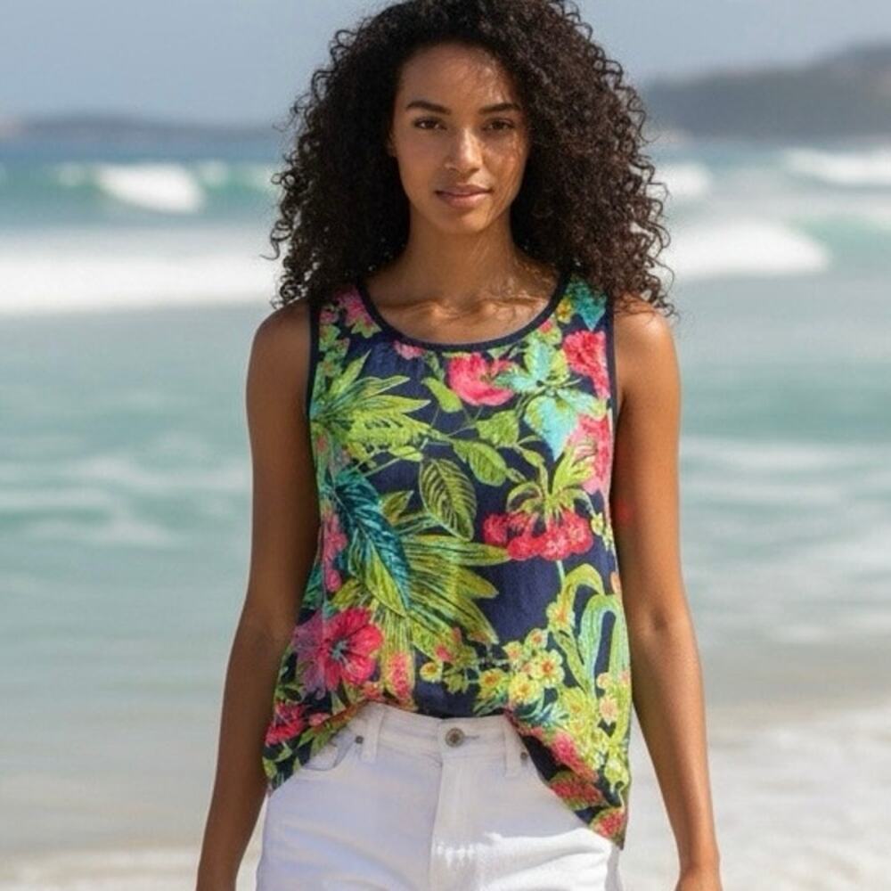 ANTHROPOLOGIE TANK NAVY PINK FLORAL FRONT
SIZE MED NWT